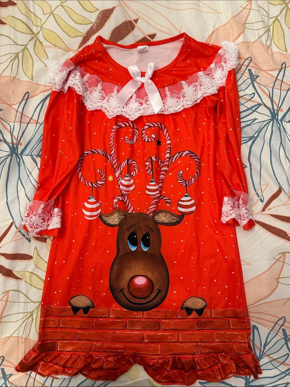 Red Reindeer Nightgown Kids Costume by